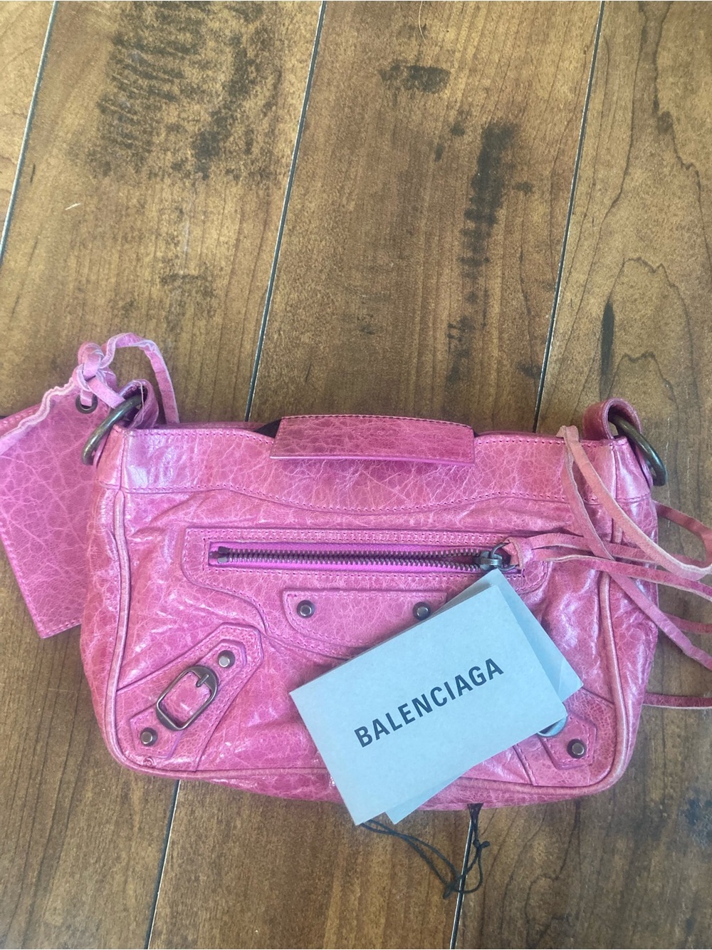 Authentic Balenciaga pink leather motorcycle clutch